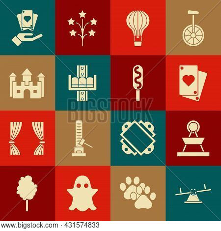 Set Seesaw, Attraction Carousel, Playing Card, Hot Air Balloon, Castle, Hand Holding Playing Cards A