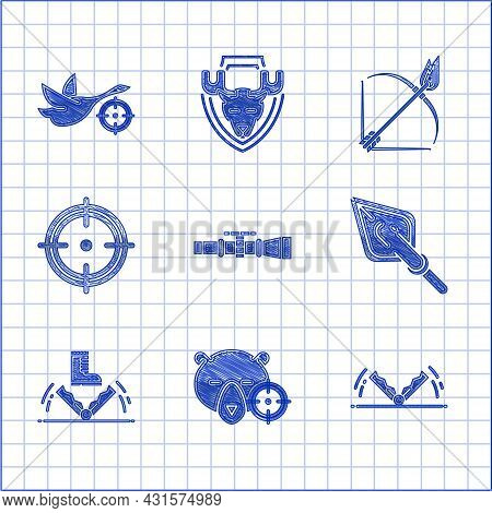 Set Sniper Optical Sight, Hunt On Bear With Crosshairs, Trap Hunting, Hipster Arrow Tip, Target Spor