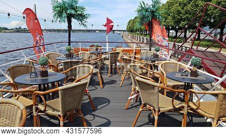 On The Deck Of The Excursion River Boat Vecriga In The Latvian Capital Riga In The Summer Of 2021.