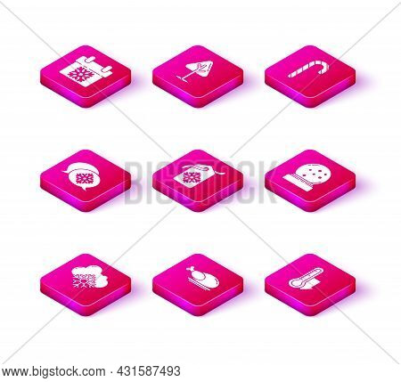 Set Cloud With Snow, Snowflake Speech Bubble, Price Tag An Inscription Sale, Meteorology Thermometer