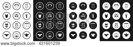Set Skirt, Shirt, Swimsuit, Sweater, Tie, T-shirt, Cycling Shorts And Icon. Vector