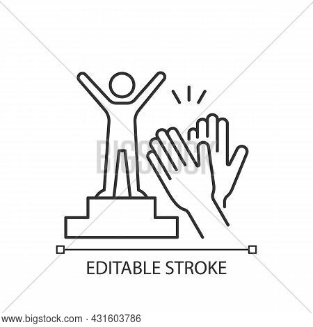 Recognition And Approval Motivation Linear Icon. Seeking For Appreciation. Employee Engagement. Thin