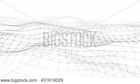 Abstract Technology Wave Of Particles. Big Data Visualization. Vector Light Background With Motion D