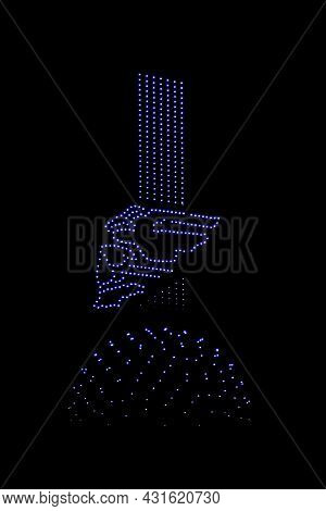 Colorful Drone Light Shows On A Night Sky Background.