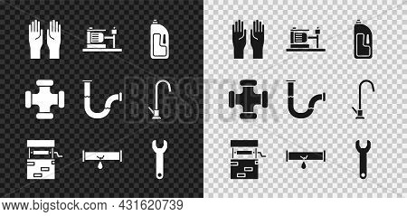 Set Rubber Gloves, Electric Water Pump, Container With Drain Cleaner, Well, Broken Pipe Leaking, Wre