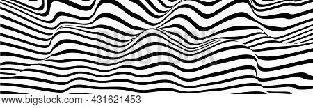Optical Illusion Wave. Abstract Vector Background With Black And White Lines. Pattern Distorted Text