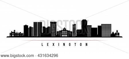 Lexington Skyline Horizontal Banner. Black And White Silhouette Of Lexington, Kentucky. Vector Templ