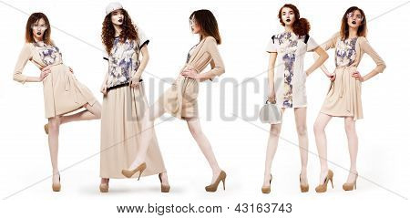 Collage von glamourÃ¶sen hÃ¼bsche MÃ¤dchen Shopper in modernen Kleidern. Lebensstil