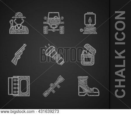Set Flashlight, Sniper Optical Sight, Hunter Boots, Lighter, Matchbox And Matches, Hunting Gun, Camp
