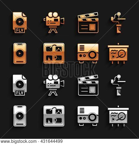 Set Storyboard, Gimbal Stabilizer For Camera, Scenario On Chalkboard, Media Projector, Online Play V