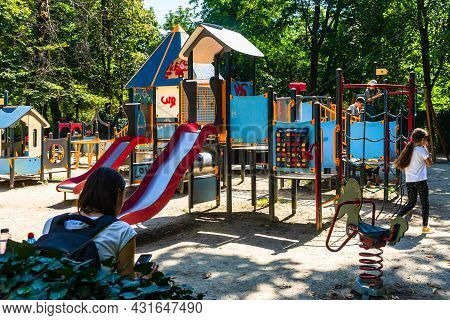 Outdoor Playground Fun For Children In Cismigiu -bucharest, Romania, 2021