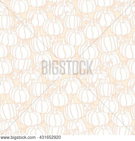 Fall Delikate Light Orange Pumkin Seamless Pattern Cantoon Style