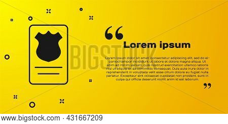 Black Police Badge With Id Case Icon Isolated On Yellow Background. Vector