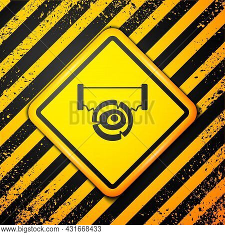 Black Two-handed Saw And Log Icon Isolated On Yellow Background. Warning Sign. Vector