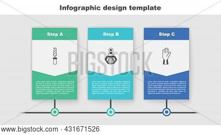 Set Rasp Metal File, Grapple Crane Grabbed Log And Protective Gloves. Business Infographic Template.