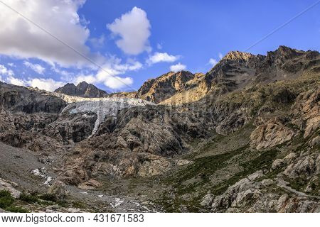 Summer 2019 Image Of The Southern Part Of The Galcier Blanc (2542m) Located In The Ecrins Massif In 