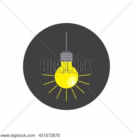 Hanging Yellow Bulb In Dark Circle. Technology Concept Design. Sketch Drawing. Vector Illustration. 