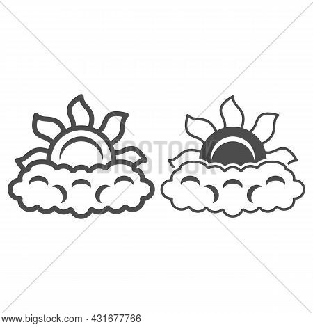 Sun Peeps Out Through Cloud Line And Solid Icon, Weather And Climate Concept, Partially Cloudy Vecto