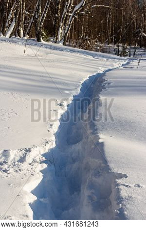 Well-trodden Path Through Deep Snow, Winter Landscape