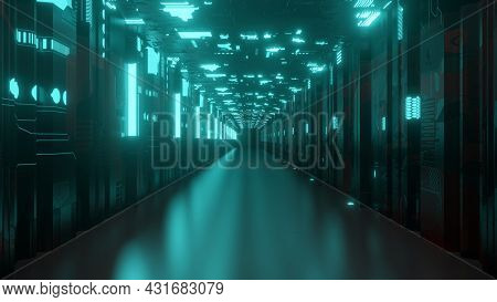 Futuristic Sci-fi Tunnel Walkway With Beautiful Reflective Abstract 3d Rendering Wallpaper Backgroun