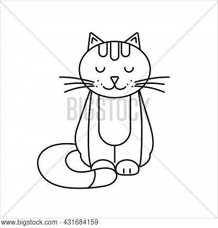 Cute Sketch Drawing Cat. Linear Drawing Of A Pet. Simple Vector Cat Isolated On White Background