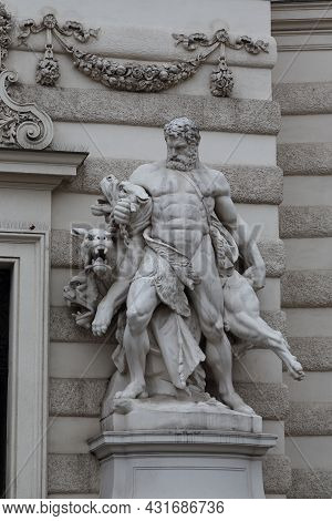 Vienna, Austria - May 15, 2019: This Is A Sculpture Of Hercules Defeating Cerberus At The Entrance T