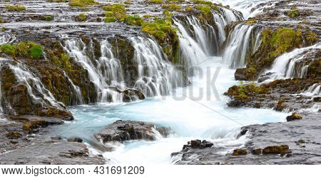 Bruarfoss Waterfall, Iceland, Bright Blue Icecold Water