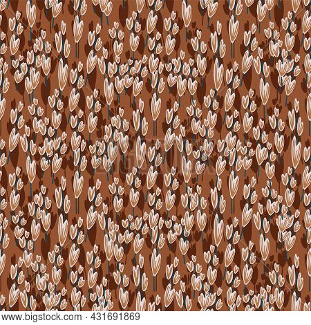 Vector Hand Drawn Wild Flowers And Herbs Seamless Pattern