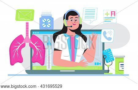 Tuberculosis Specialist Online Consultation Concept Vector. Pulmonary Fibrosis, Tuberculosis