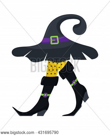 Witches Leg Vector. Halloween Funny, Scary Feet Boots.