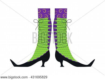Witches Leg Vector. Halloween Funny, Scary Feet Boots.