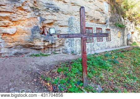 Cave Monastery  From The 13th Century In Saharna Village From Moldova . Old Place Of Worship . Woode