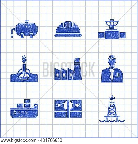 Set Oil Industrial Factory Building, Stacks Paper Money Cash, Rig With Fire, Businessman Stock Marke