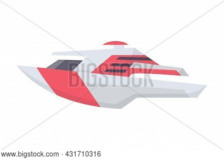 Water Speedboat. Ship Boat Side View Isolated On White Background. Fast Commercial Ship, For Ocean W