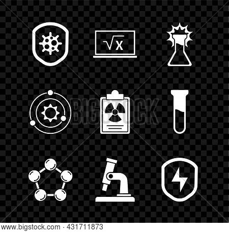 Set Shield Protecting From Virus, Square Root Of X Glyph, Test Tube And Flask, Molecule, Microscope,
