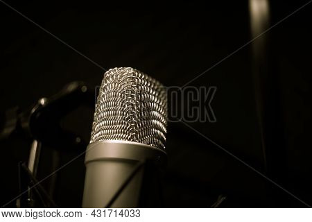 Microphone In The Studio On A Black Background