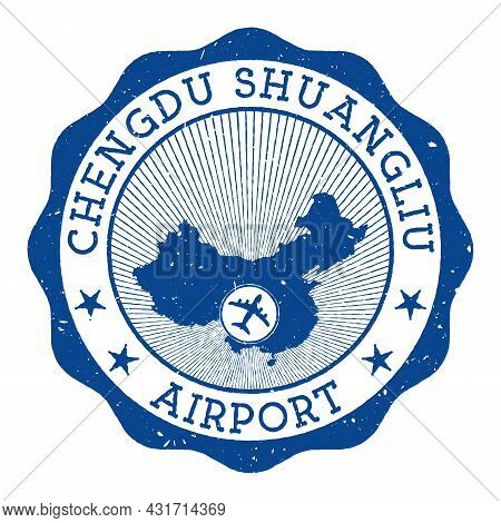 Chengdu Shuangliu Airport Stamp. Airport Of Chengdu Round Logo With Location On China Map Marked By