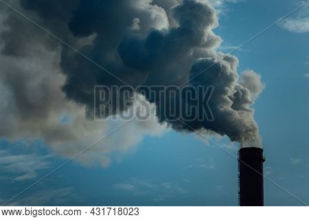 Smoking Chimneys Of Factories. Pollution Of The Atmosphere By Emissions And Carbon Dioxide. Harmful 