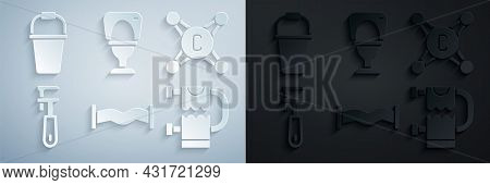 Set Industry Metallic Pipe, Water Tap, Pipe Adjustable Wrench, Heated Towel Rail, Toilet Bowl And Bu