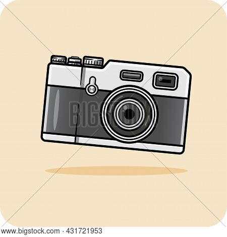 Camera Retro Flat Design Isolated On Yellow Background.