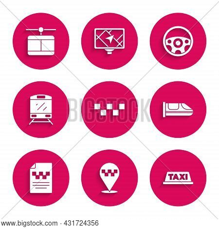 Set Taxi Car Roof, Location With Taxi, High-speed Train, Driver License, Train, Steering Wheel And C