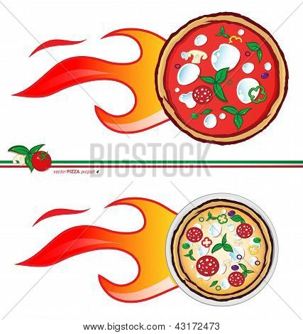 Two variants of the pizza express design/ pizza  flames project