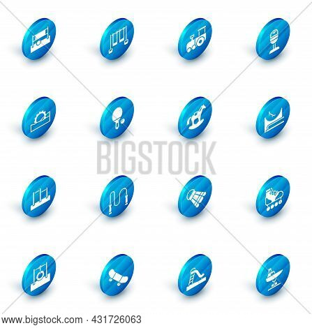 Set Double Swing, Toy Train, Trash Can, Ferris Wheel, Horizontal Bar, Racket And Ball, Skate Park An