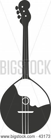 Black Flat Silhouette Of A Domra With Strings.