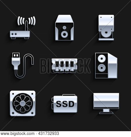 Set Ram, Random Access Memory, Ssd Card, Computer Monitor Screen, Case Of Computer, Cooler, Usb Cabl
