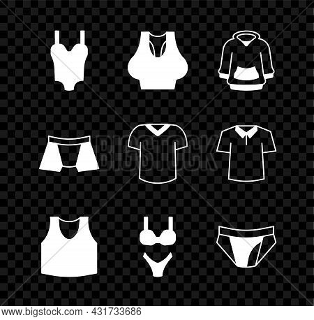 Set Swimsuit, Undershirt, Hoodie, Men Underpants, And T-shirt Icon. Vector
