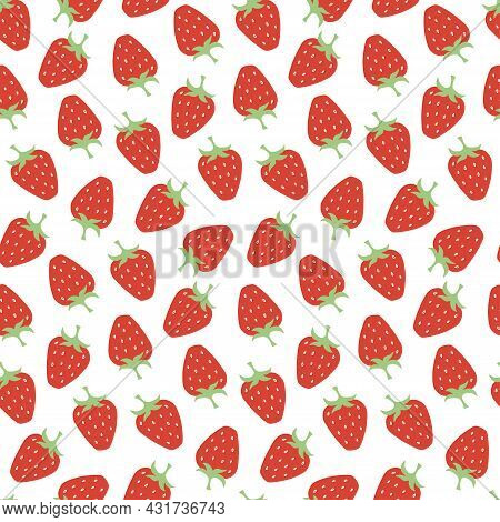 Vector Seamless Pattern With Cartoon Strawberries. It Can Be Used As Wallpaper, Poster, Print For Cl