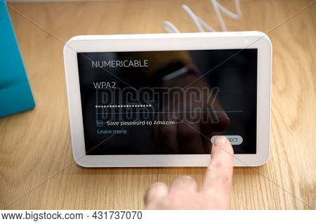 Paris, France, - Dec 18, 2020: Amazon Echo Show With Integrated Alexa Personal Assistant Service Dur