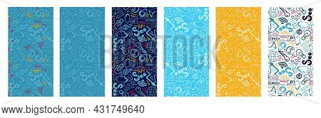 A Set Of Seamless Patterns Of Different Colors With Sketches On The Topic Of Seo. They Are Well Suit