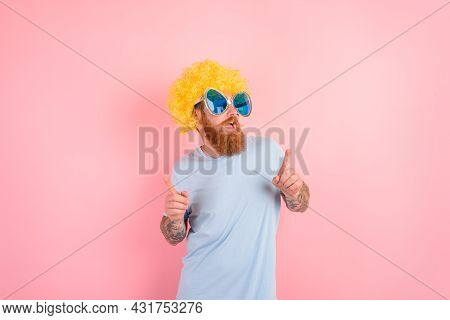 Funny Man With Peruke And Sunglasses Dances